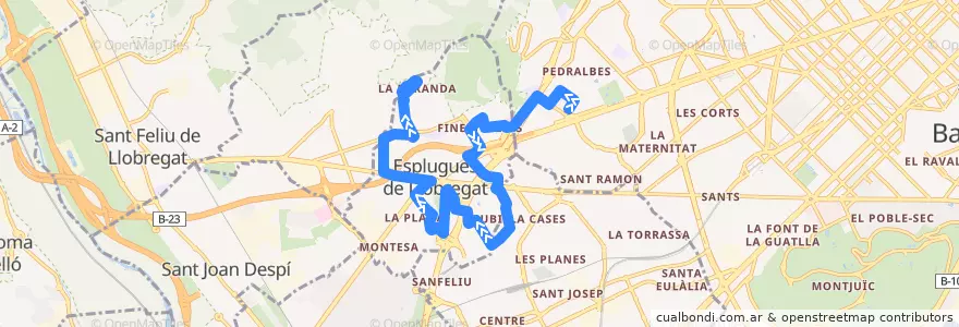 Mapa del recorrido EP1 Barcelona (Zona Universitària) => Esplugues de Llobregat (La Miranda) de la línea  en Barcelona.