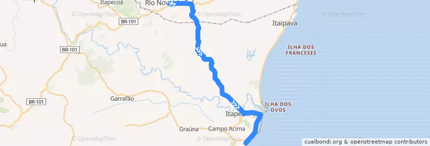 Mapa del recorrido 202/1 Rio Novo do Sul x Marataízes de la línea  en Região Geográfica Intermediária de Cachoeiro de Itapemirim.