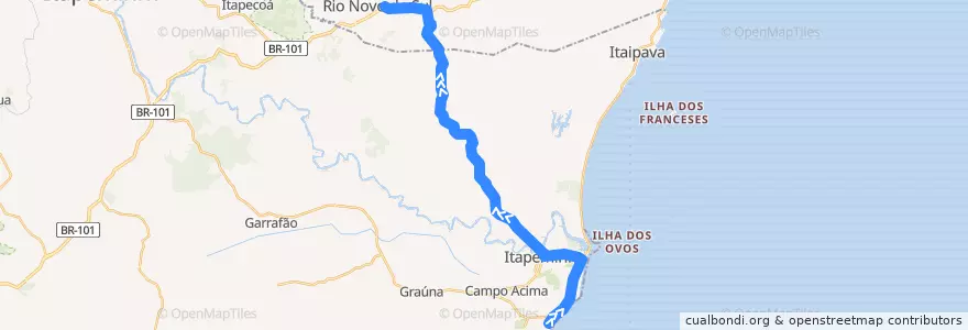 Mapa del recorrido 202/1 Marataízes x Rio Novo do Sul de la línea  en Microrregião Itapemirim.