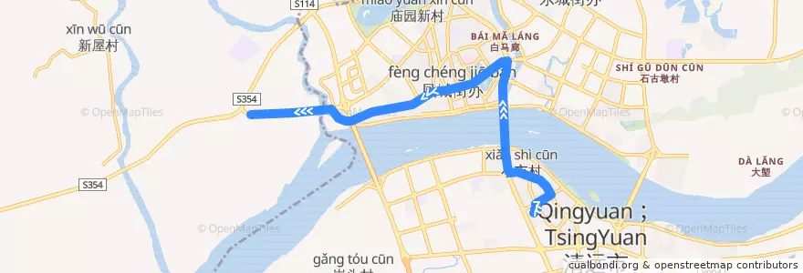 Mapa del recorrido 清远127路公交（新城客运站→飞水） de la línea  en Qingcheng District.