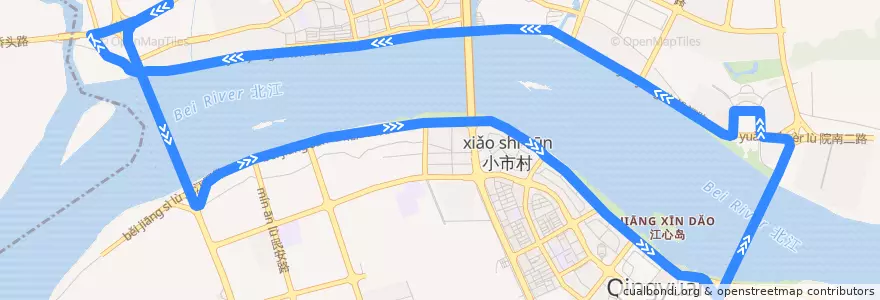 Mapa del recorrido 清远128路公交（北江环线(区政府)） de la línea  en Qingcheng District.