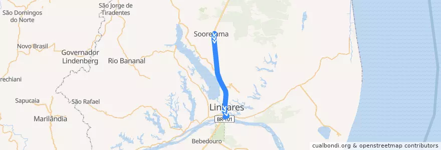 Mapa del recorrido 342/4 Sooretama x Linhares de la línea  en Linhares.