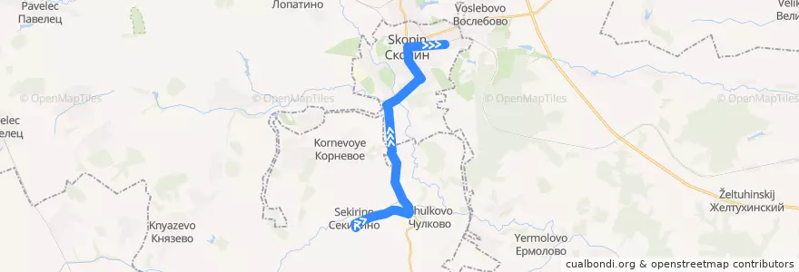 Mapa del recorrido Автобус №137 (Секирино - Скопин) de la línea  en Скопинский район.