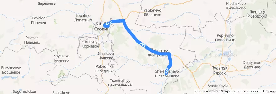Mapa del recorrido Автобус №138 (Шелемишево - Скопин) de la línea  en Скопинский район.