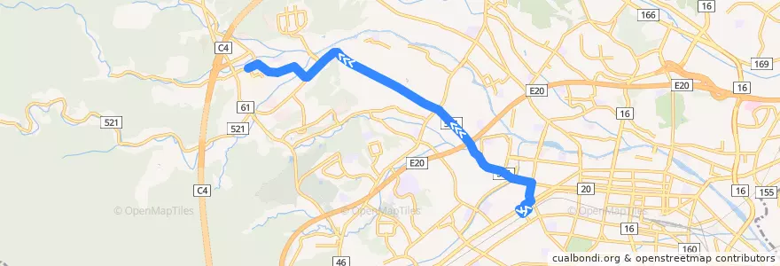 Mapa del recorrido うえ01系統 de la línea  en 八王子市.