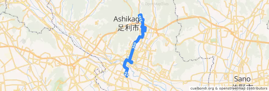 Mapa del recorrido 足利市生活路線バス行道線 アピタ⇒やすらぎハウス⇒ココファーム入口 de la línea  en 足利市.