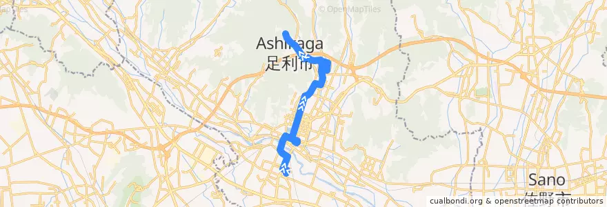 Mapa del recorrido 足利市生活路線バス行道線 アピタ⇒やすらぎハウス⇒行道山 de la línea  en 足利市.