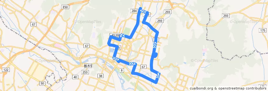 Mapa del recorrido 足利市生活路線バス中央循環線（左回り） de la línea  en 足利市.