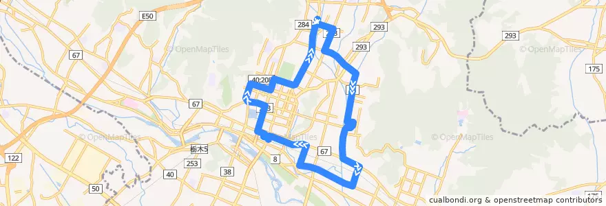 Mapa del recorrido 足利市生活路線バス中央循環線（右回り） de la línea  en 足利市.