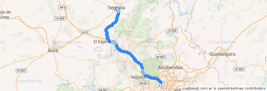 Mapa del recorrido Segovia - Madrid de la línea  en Sepanyol.