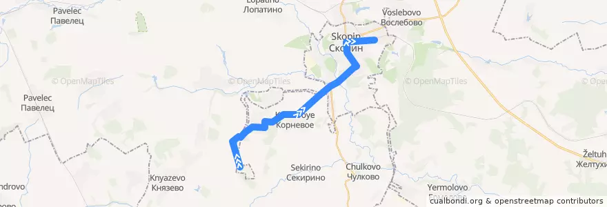 Mapa del recorrido Автобус №136 (Комсомольский - Скопин) de la línea  en Скопинский район.
