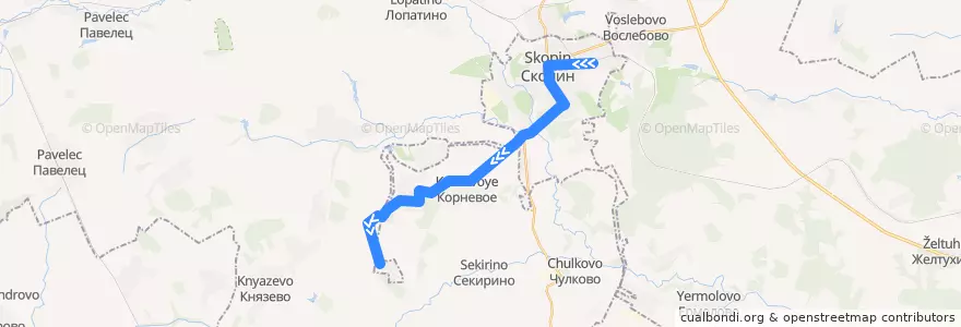 Mapa del recorrido Автобус №136 (Скопин - Комсомольский) de la línea  en Скопинский район.