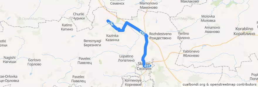 Mapa del recorrido Автобус №125 (Скопин - Ильинка - Высокое) de la línea  en Скопинский район.