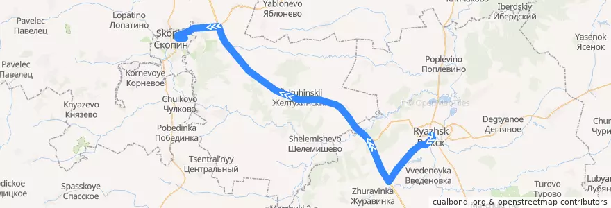Mapa del recorrido Автобус №165 (Ряжск - Скопин) de la línea  en Oblast Rjasan.