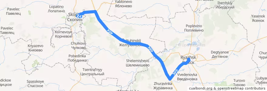 Mapa del recorrido Автобус №165 (Скопин - Ряжск) de la línea  en Oblast de Riazan.