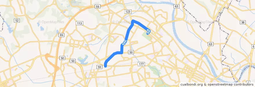 Mapa del recorrido 茨城交通バス24系統 茨大前営業所⇒五中⇒赤塚駅 de la línea  en Мито.
