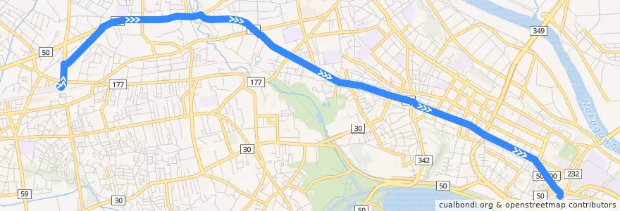 Mapa del recorrido 茨城交通バス1系統 赤塚駅⇒石川町⇒水戸駅 de la línea  en Mito.