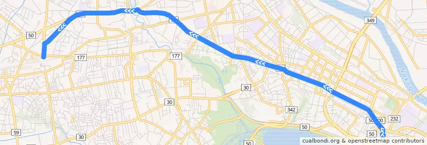 Mapa del recorrido 茨城交通バス1系統 水戸駅⇒石川町⇒赤塚駅 de la línea  en Mito.