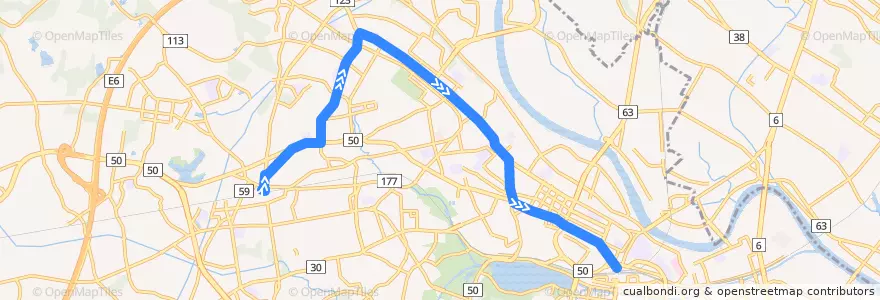 Mapa del recorrido 茨城交通バス24系統 赤塚駅⇒五中⇒水戸駅 de la línea  en Mito.