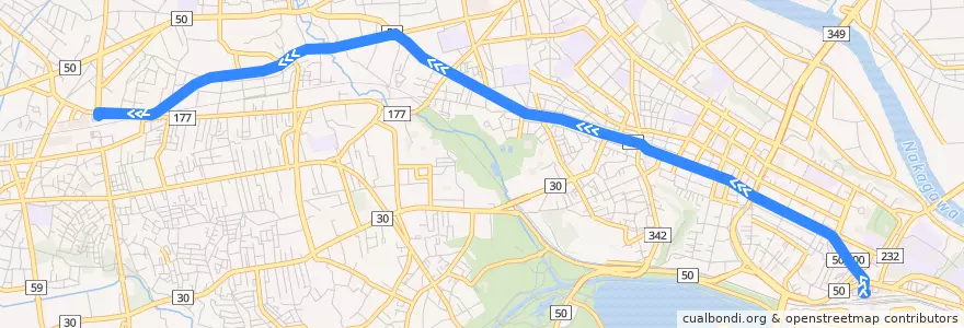 Mapa del recorrido 茨城交通バス81系統 水戸駅⇒東赤塚⇒赤塚駅 de la línea  en Mito.