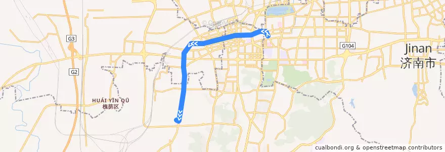 Mapa del recorrido 104济南大学—>趵突泉东门 de la línea  en Jinan City.