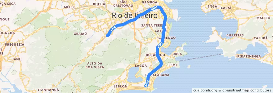Mapa del recorrido Metrô Rio Linha 1 (General Osório --> Uruguai) de la línea  en リオデジャネイロ.
