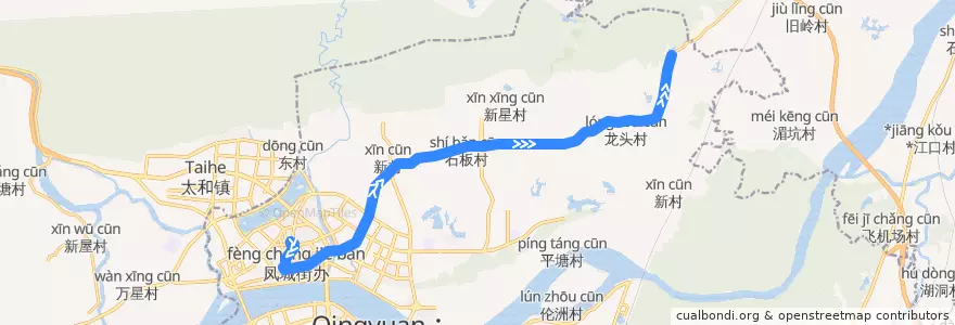 Mapa del recorrido 清远201路公交（松岗客运站→牛鱼嘴） de la línea  en THE STREET OF East side of Qingyuan.