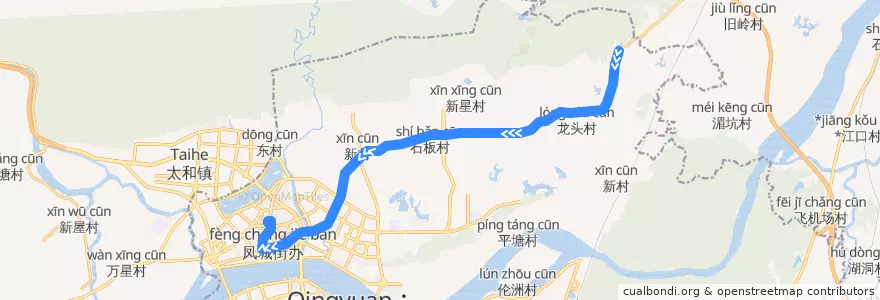 Mapa del recorrido 清远201路公交（牛鱼嘴→松岗客运站） de la línea  en THE STREET OF East side of Qingyuan.