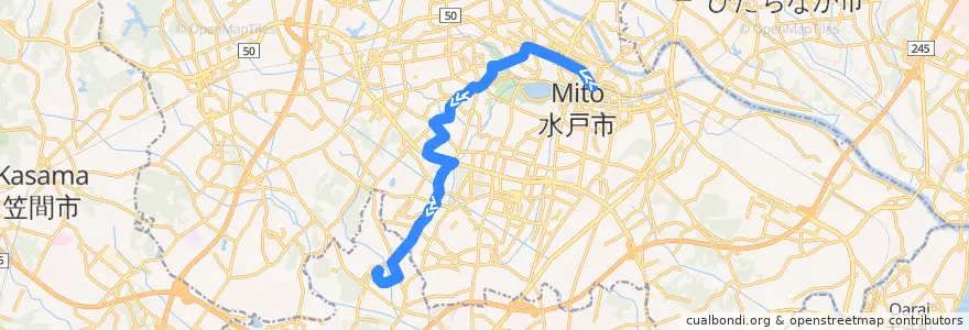 Mapa del recorrido 茨城交通バス37系統 水戸駅⇒清水・桜ノ牧高校⇒水戸医療センター de la línea  en Mito.