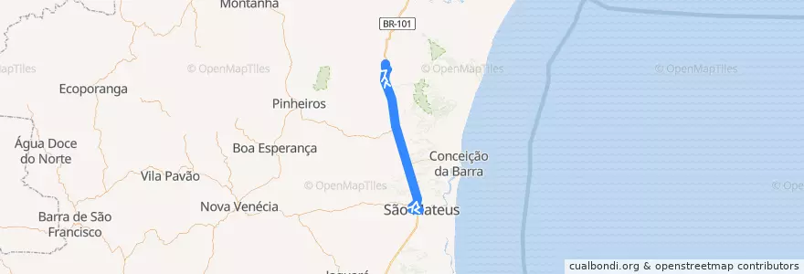 Mapa del recorrido 152/0 São Mateus - Pedro Canário de la línea  en Microrregião São Mateus.