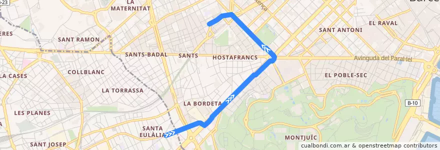 Mapa del recorrido CJ l'Hospitalet de Ll. (Ciutat de la Justicia) => Barcelona (Estació de Sants de la línea  en Barcelone.