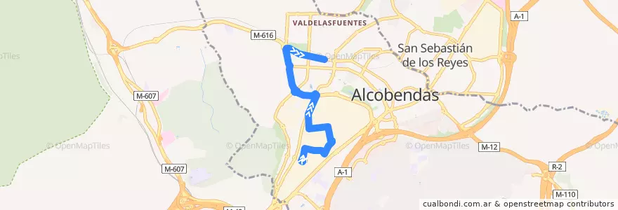 Mapa del recorrido L6 Pol. Ind. - FFCC Valdelasfuentes de la línea  en Alcobendas.