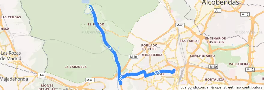 Mapa del recorrido Bus 602: Mingorrubio - El Pardo - Madrid (Hospital La Paz) de la línea  en 마드리드.