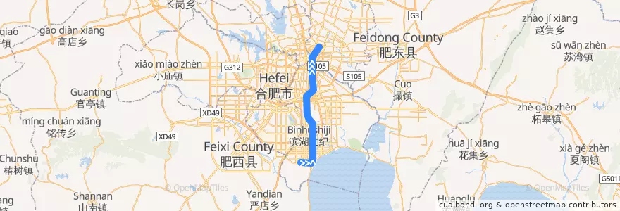 Mapa del recorrido 合肥地铁1号线 de la línea  en 包河区 (Baohe).