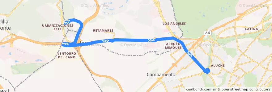 Mapa del recorrido Bus 591: Boadilla del Monte (Facultad de Informática) - Aluche de la línea  en Área metropolitana de Madrid y Corredor del Henares.