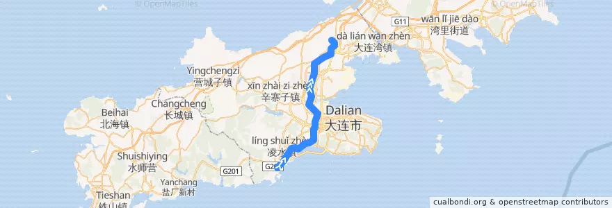 Mapa del recorrido 大连地铁1号线 de la línea  en Далянь.
