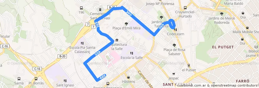 Mapa del recorrido 123 Bonanova Alta. Iradier => Av. Tibidabo de la línea  en Барселона.