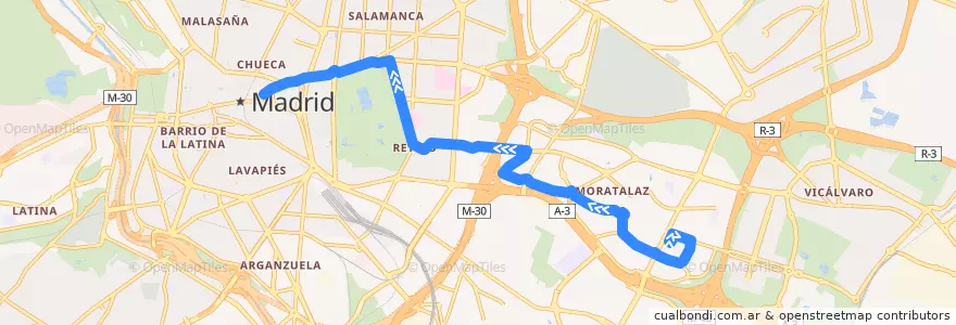 Mapa del recorrido Bus 20: Pavones - Puerta del Sol de la línea  en 마드리드.