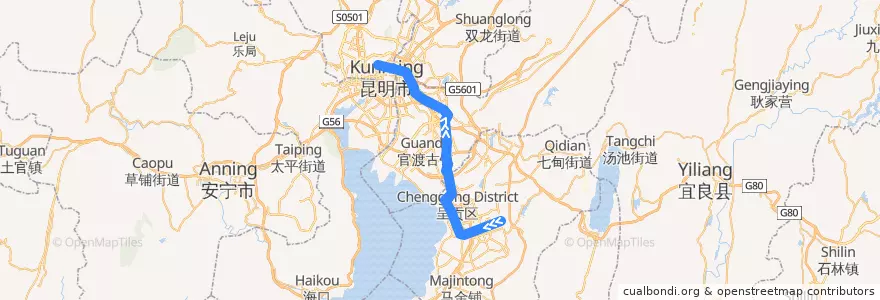 Mapa del recorrido KRT Line 4 de la línea  en 昆明市.