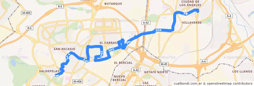 Mapa del recorrido Bus 432: Leganés - Madrid (Villaverde Bajo) de la línea  en Área metropolitana de Madrid y Corredor del Henares.