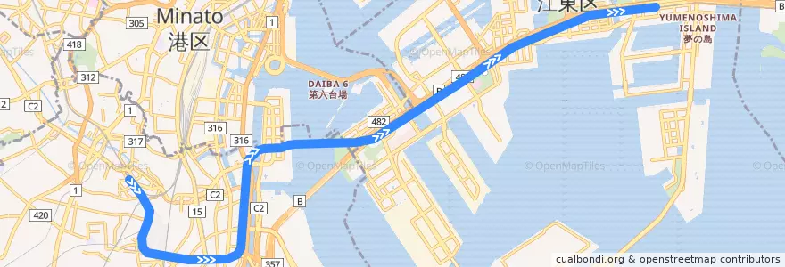 Mapa del recorrido りんかい線 de la línea  en Tokio.