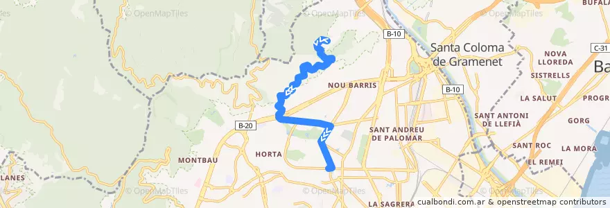 Mapa del recorrido 82 CASTELLVÍ (TORRE BARÓ) - PL. VIRREI AMAT de la línea  en Барселона.
