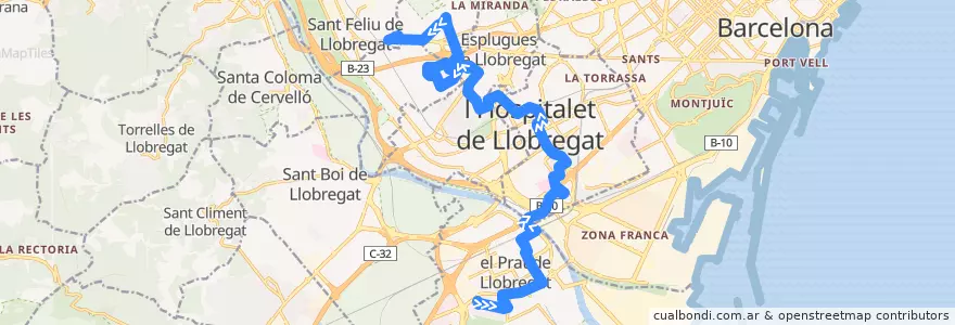 Mapa del recorrido L10 El Prat de L. (St. Cosme) => Sant Feliu de L. (C. Comarcal) de la línea  en Barcelona.