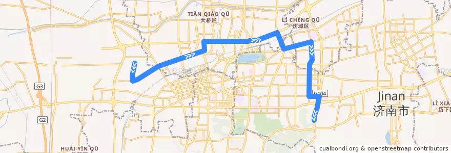 Mapa del recorrido 107山东汽配城—>山东技师学院 de la línea  en Jinan City.