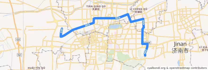 Mapa del recorrido 107山东技师学院—>山东汽配城 de la línea  en Jinan City.