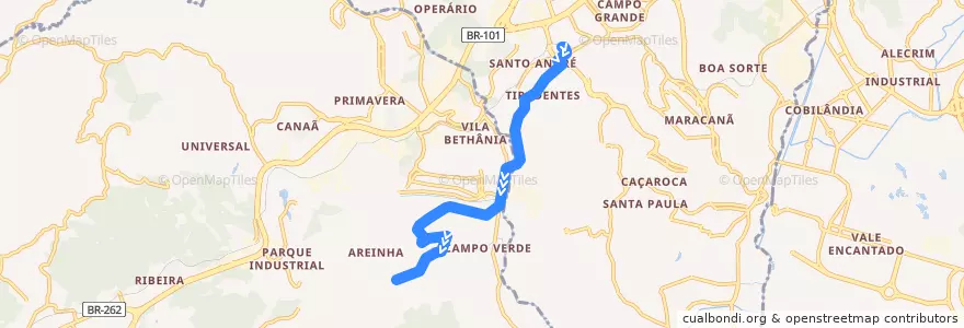 Mapa del recorrido 907 T. Campo Grande / Nova Bethânia via Rod Centro Sul de la línea  en Microrregião Vitória.