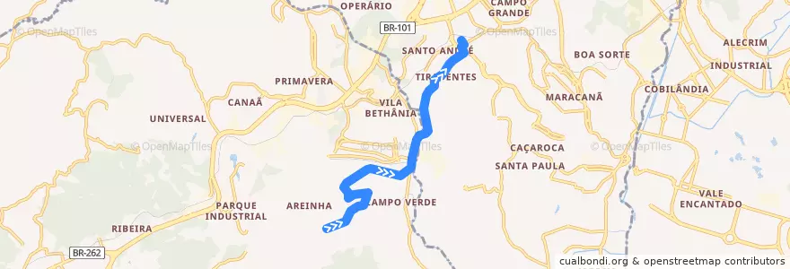 Mapa del recorrido 907 Nova Bethânia / T.Campo Grande via Rod Centro Sul de la línea  en Microrregião Vitória.