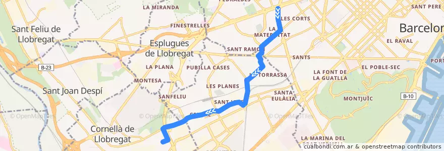 Mapa del recorrido L12 Barcelona (Pl. Reina Maria Cristina) => Cornellà de L. (Almeda) de la línea  en Barcelonès.