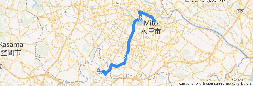 Mapa del recorrido 関東鉄道バス 水戸医療センター⇒明光台団地入口⇒水戸駅 de la línea  en Мито.