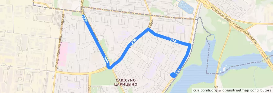 Mapa del recorrido Автобус 220к: Метро "Кантемировская" => Ереванская улица de la línea  en Южный административный округ.